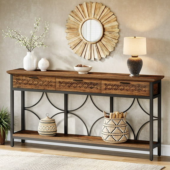 Tribesigns 70.9" Extra Long Console Table with Drawers, Farmhouse Entryway Table with Storage, Wood Behind Couch Sofa Table Accent Table for Entryway, Living Room, Hallway