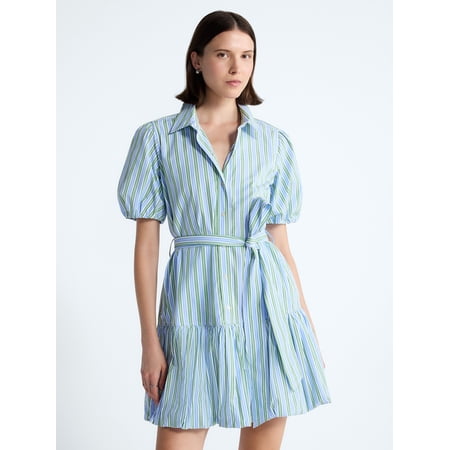 Free Assembly Women's and Women's Plus Cotton Mini Dress with Puff Sleeves, Sizes XS-4X