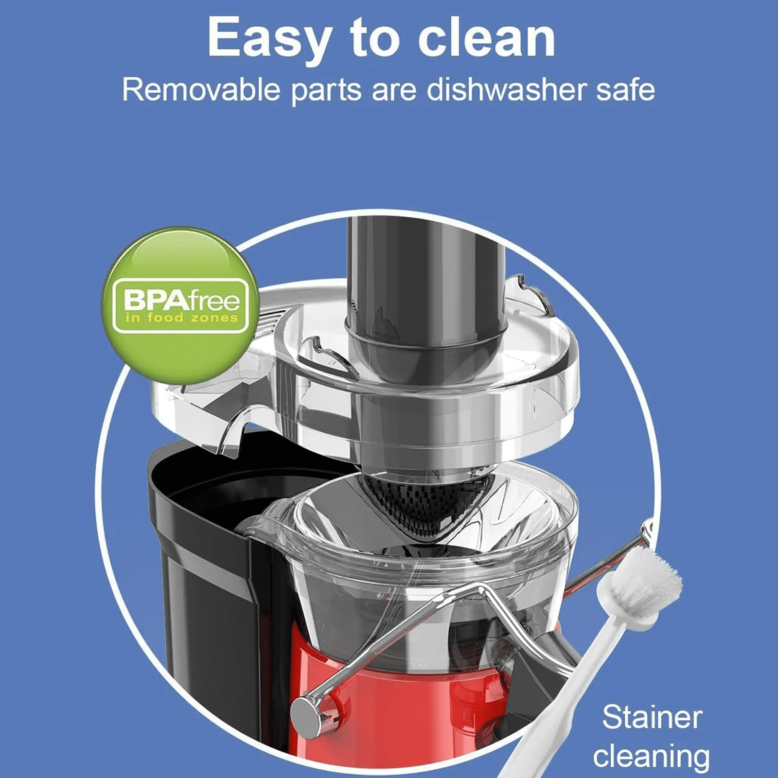 SiFENE 800W Centrifugal Juicer Machine, 3.2-Inch Wide Chute for Whole Fruits & Vegetables, Easy to Clean, Dual Speed Fruit & Vegetable Juicer, Compact Home Kitchen, Red