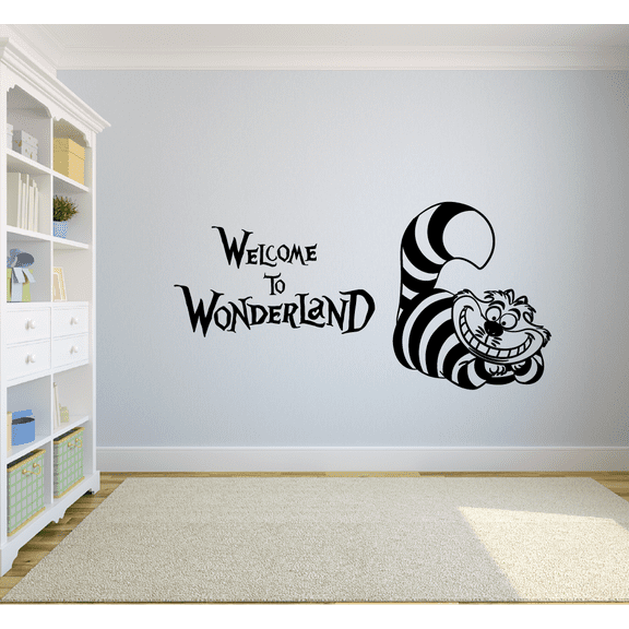 Alice In Wonderland - Cheshire Cat Welcome To Wonderland - Vertical Wall Art Sticker Décor Vinyl Decal Home Decoration For Boys/Girls Children Room Home Bedroom Decoration Sticker Size (35x40 inch)