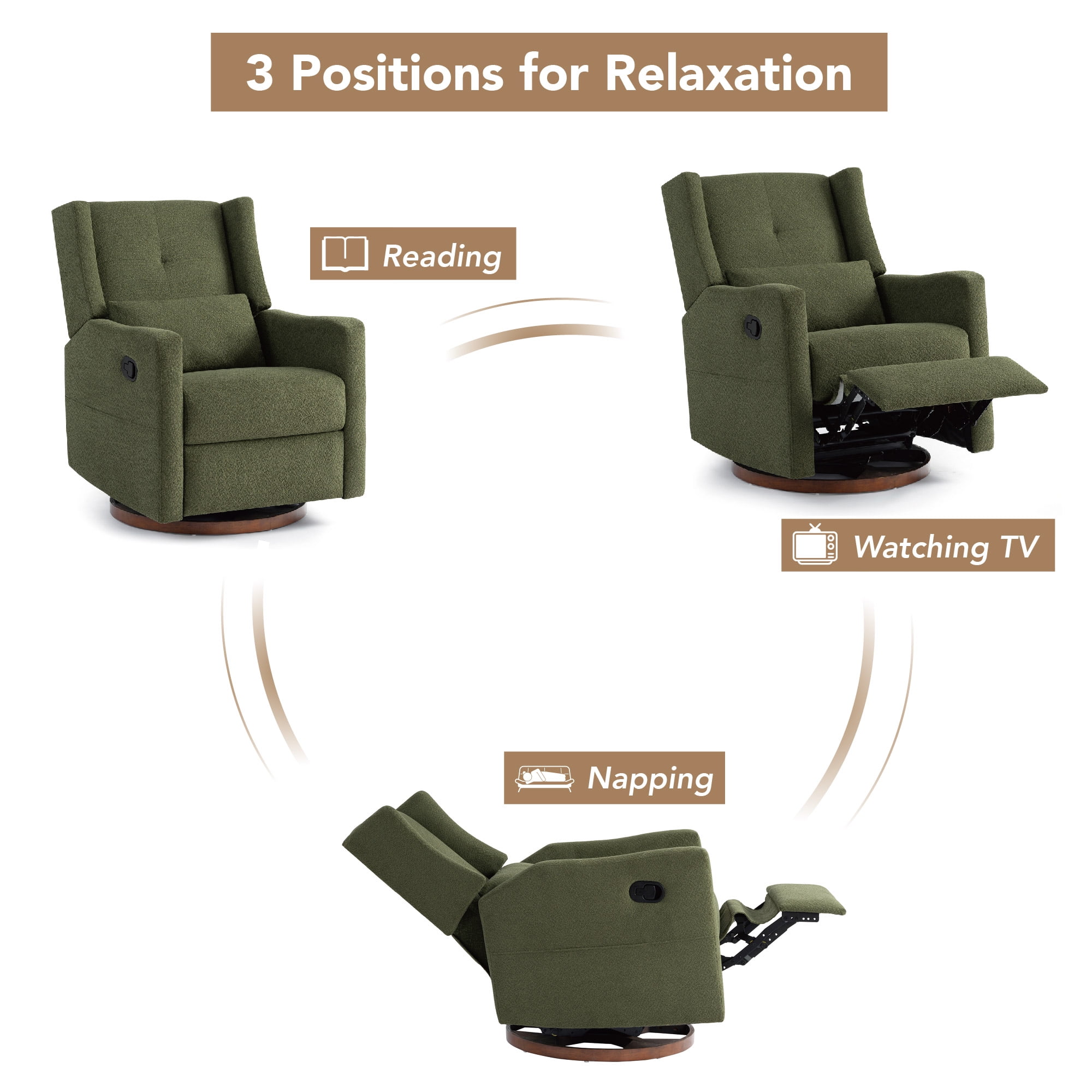 Spruce & Spring Manual Swivel Glider Recliner with Storage Pocket, Moss Green