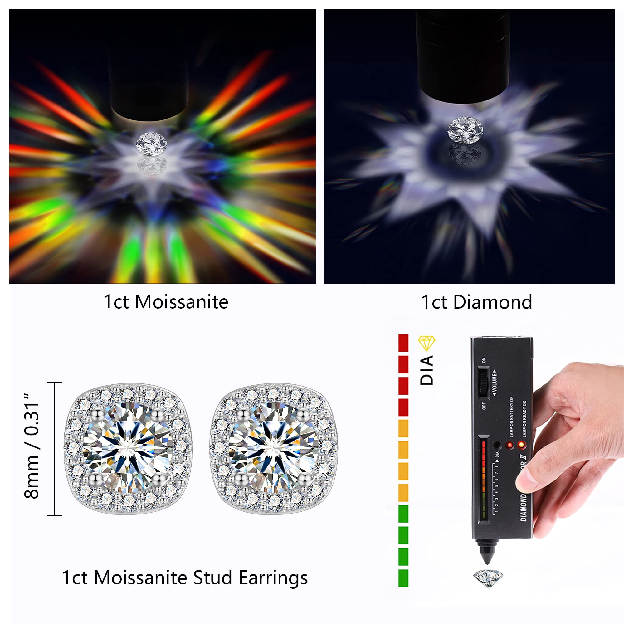Lancharmed Moissanite Earrings 925 Sterling Silver 0.5-1 Carat Lab Created Diamond Earring 5mm- 6.5mm Real Moissanite Square Halo Earrings for Women