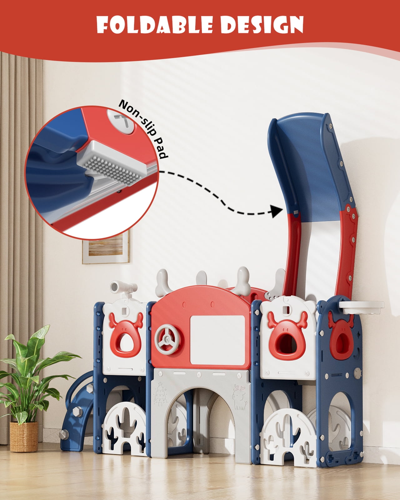 KORIMEFA Toddler Slide Set with Golf, Basketball Hoop, Kids Slide for Toddlers Age 1-4, Climber Slip and Slides, Baby Outdoor Toys