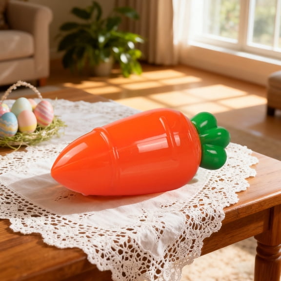 Easter Carrot Candy Box Plastic for Party Favor Gift Spring Decor with Lid and Handle Orange Color with Green Top for Egg Hunt Filler 4inches