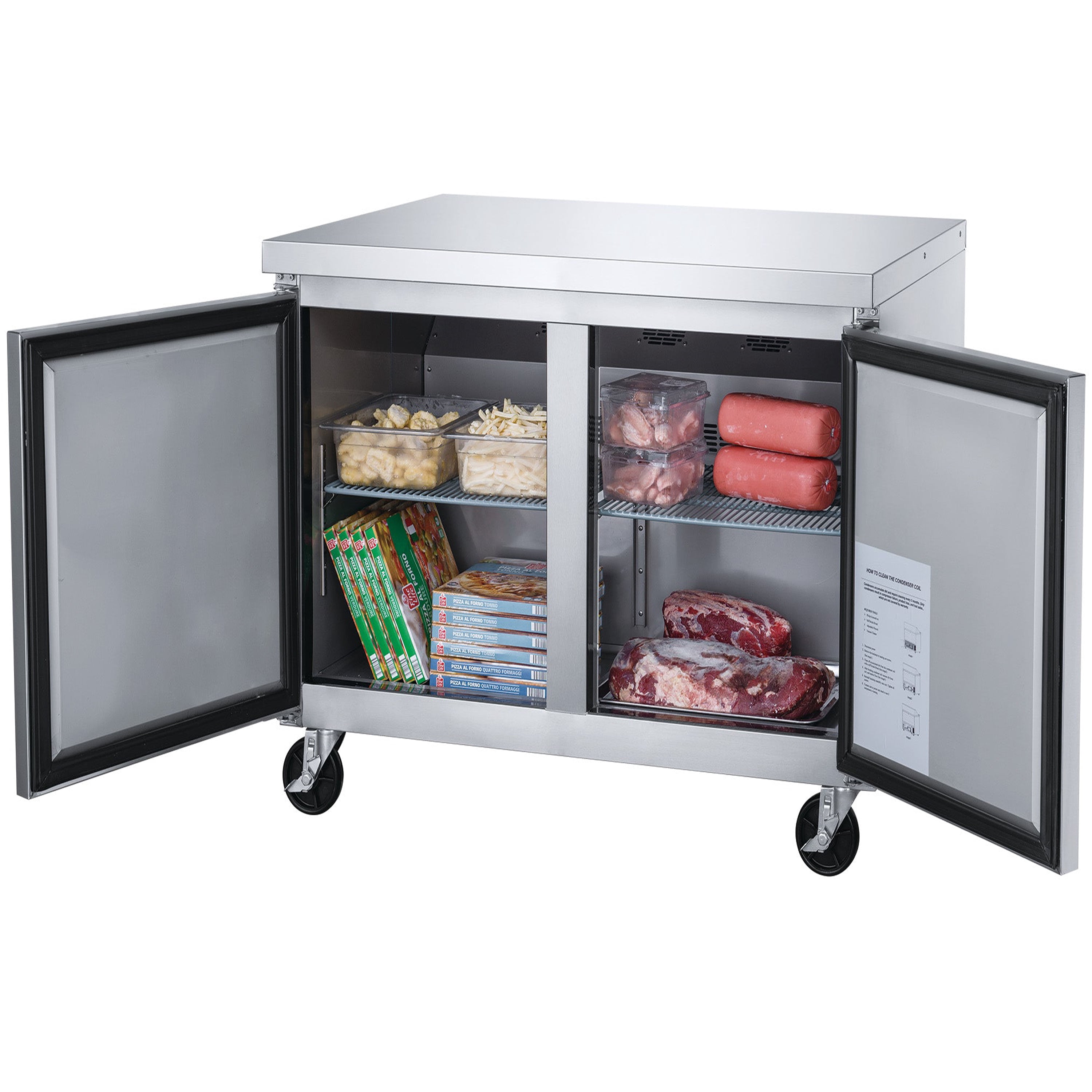 36 in. Commercial Undercounter Freezer 8 Cu.Ft. Stainless Steel Two-Door Commercial Freezer