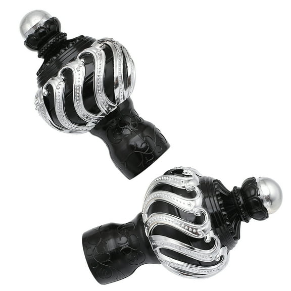 2pc Plastic Curtain Rod Head Round Drapery Pole Finials Black 119x70mm