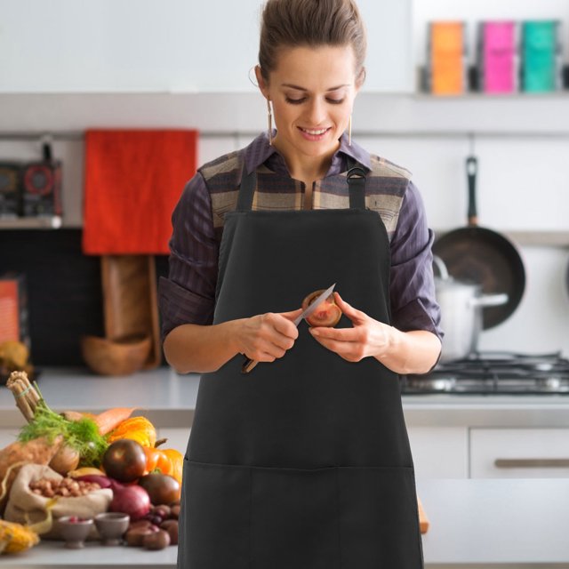 unbranded Delantal De Cocina Negro Impermeable Con Bolsillos Para Chef Profesional