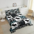 thumbnail image 3 of Farmhouse Decor,Rustic Moose Quilt Full Size,Deer Hunter Comforter Set Teens Adult,Woodland Wildlife Bedding Set Patchwork Duvet Insert Teal Blue Checkered Buffalo Plaid Decor, 3 of 5