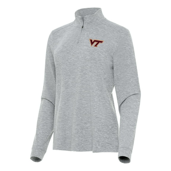 Women's Antigua  Heather Gray Virginia Tech Hokies Mentor Long Sleeve Quarter-Zip Mock Polo