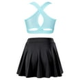 thumbnail image 2 of Yeahdor Kids Girls Sleeveless Criss Cross Back Crop Top with Pleated Skort Skirt Tennis Sports Training Outfit Light Blue&Black 10, 2 of 7