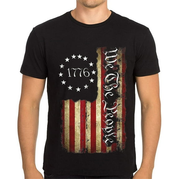 We the People 1776 2nd American 4th of July USA T-Shirt Independence Day Men Gift Tops Graphics Casual Crew Neck Shirts Tee Black Small