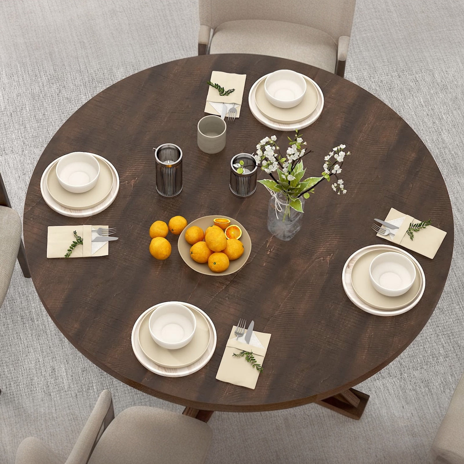 ChVans 47" Round Dining Table for 4 People, Rustic Farmhouse Wooden Round Table for Kitchen Living Roon Dinning Room
