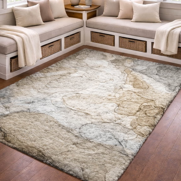 Addison Rugs Dream Shag Premium Machine Washable Transitional Watercolors Beige Rectangle Rug, 10' x 14'