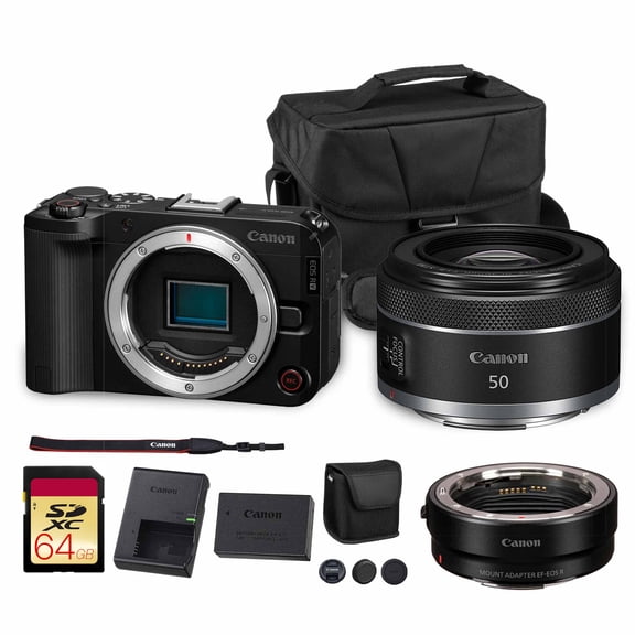 Canon EOS R50 V Mirrorless Camera | 24.2MP APS-C Sensor 4K Oversampled Video | Compact Beginner-Friendly Camera for Vlogging and Travel (6895C002)   Canon RF 50mm f/1.8 Lens   Adapter EF-EOS R   More
