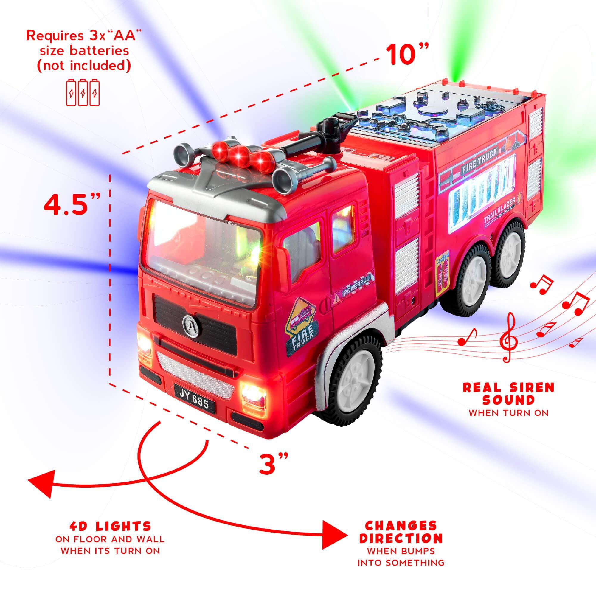 Electric Fire Truck Kids Toy - with Bright Flashing 4D Lights &