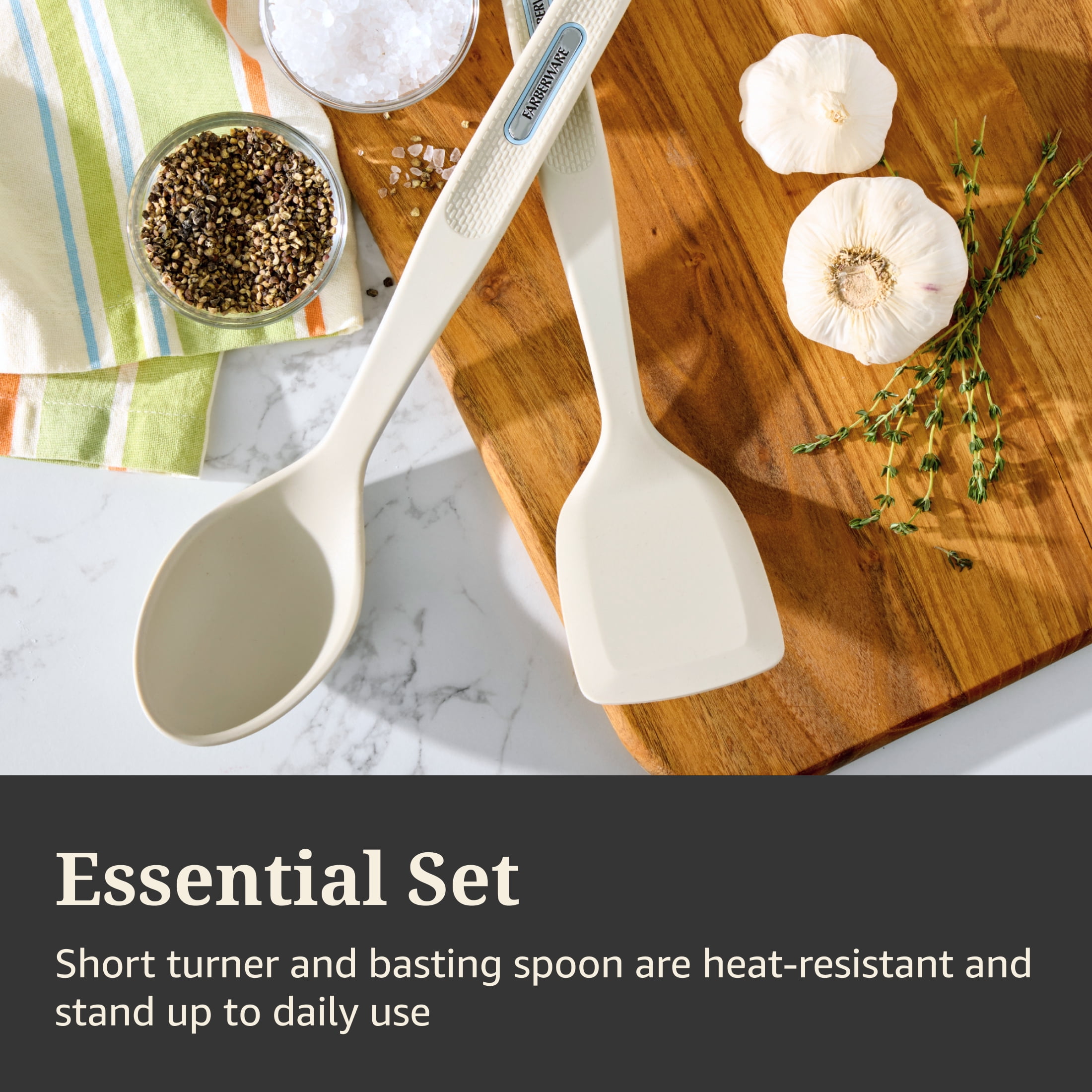 Farberware Soft Grips Silicone Cooking Utensils Set of 2, Spatula and Basting Spoon