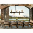 thumbnail image 3 of Magic Home 5-Light Farmhouse Kitchen Island Lighting, Chandeliers for Dining Room Light Fixtures Over Table, Rectangle Island Lights for Kitchen with Round Clear Glass,Matte Black + Rustic Wood, 3 of 8