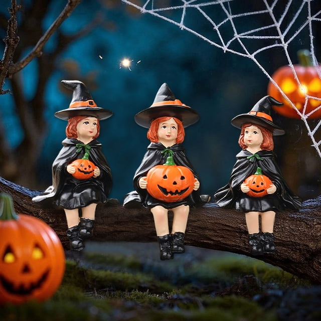 Halloween Resin Pumpkin Witch Set Outdoor Patio Planter Balcony Home Bookshelf Decorations