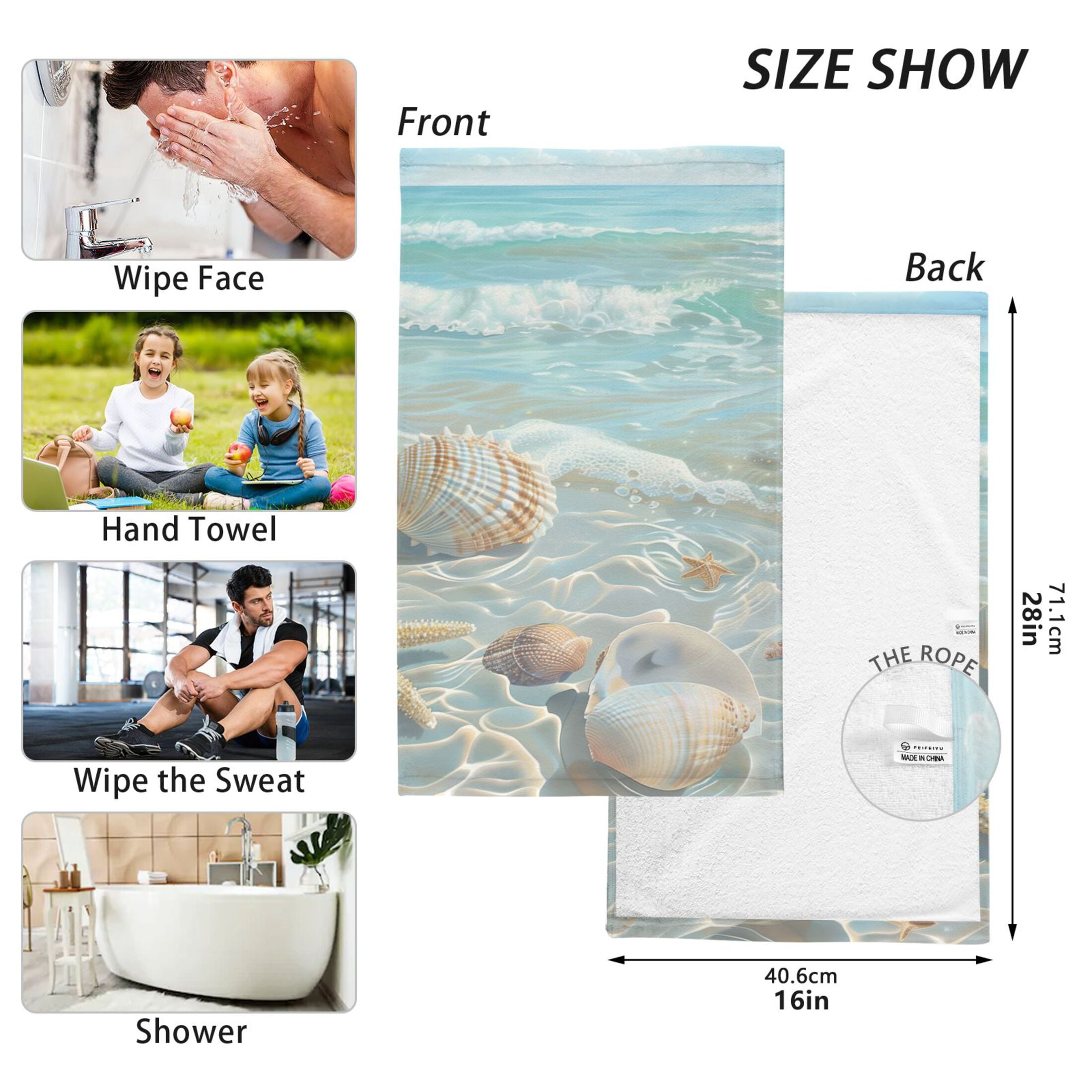Seashells Sea Stars Beach Hand Towel Set 2 Pcs Cotton Absorbent Soft Face Towels 400 GMS Bath Towels for Bathroom Kitchen Shower Hotel Decor 16"x28"