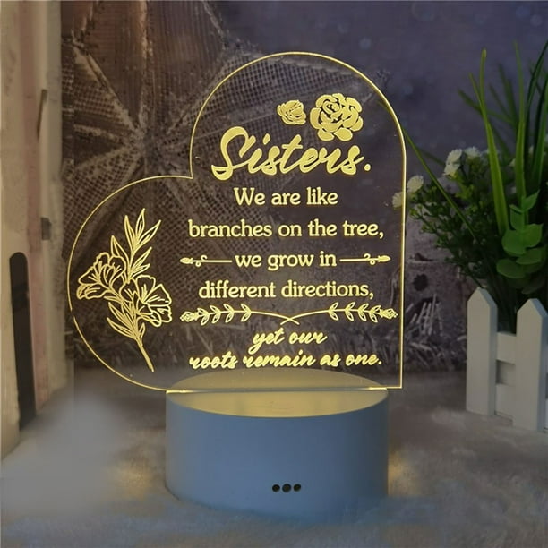 Lámpara de noche LED acrílica 3D | Regalo del Día de la Madre | Lámpara con forma de tarjeta de felicitación y luz blanca cálida | Decoración para mesita de noche | Funciona con USB o pilas