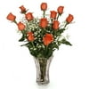 August -- Sunset Orange Roses with Designer Vase