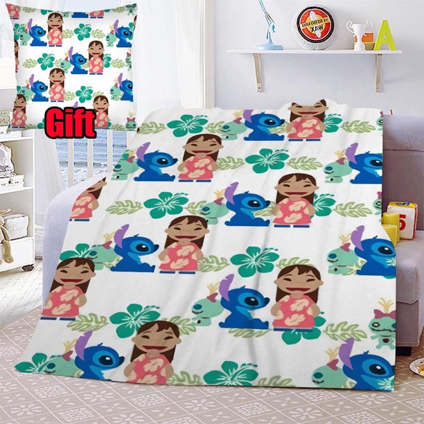 Disney Lilo & Stitch Blankets With Pillow Cover Warm Cozy Flannel Blankets For Kids Adults