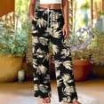 thumbnail image 4 of Yteetum Women's Lounge Wide Leg Pants Drawstring Elastic Waist Palazzo Pant Fall Casual Floral Print Loose Comfy High Waisted Loungewear Trousers, 4 of 6