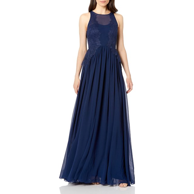 Donna Morgan Robe en Dentelle à Col Montant pour Femmes, Minuit, 16