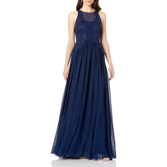 Donna Morgan Women's Penelope High Neck Lace Dress, Midnight, 16