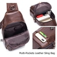 thumbnail image 2 of BULLCAPTAIN Leather Sling Bag for Men Multi-pocket Crossbody Chest Bag Travel Casual Shoulder Backpack, 2 of 6