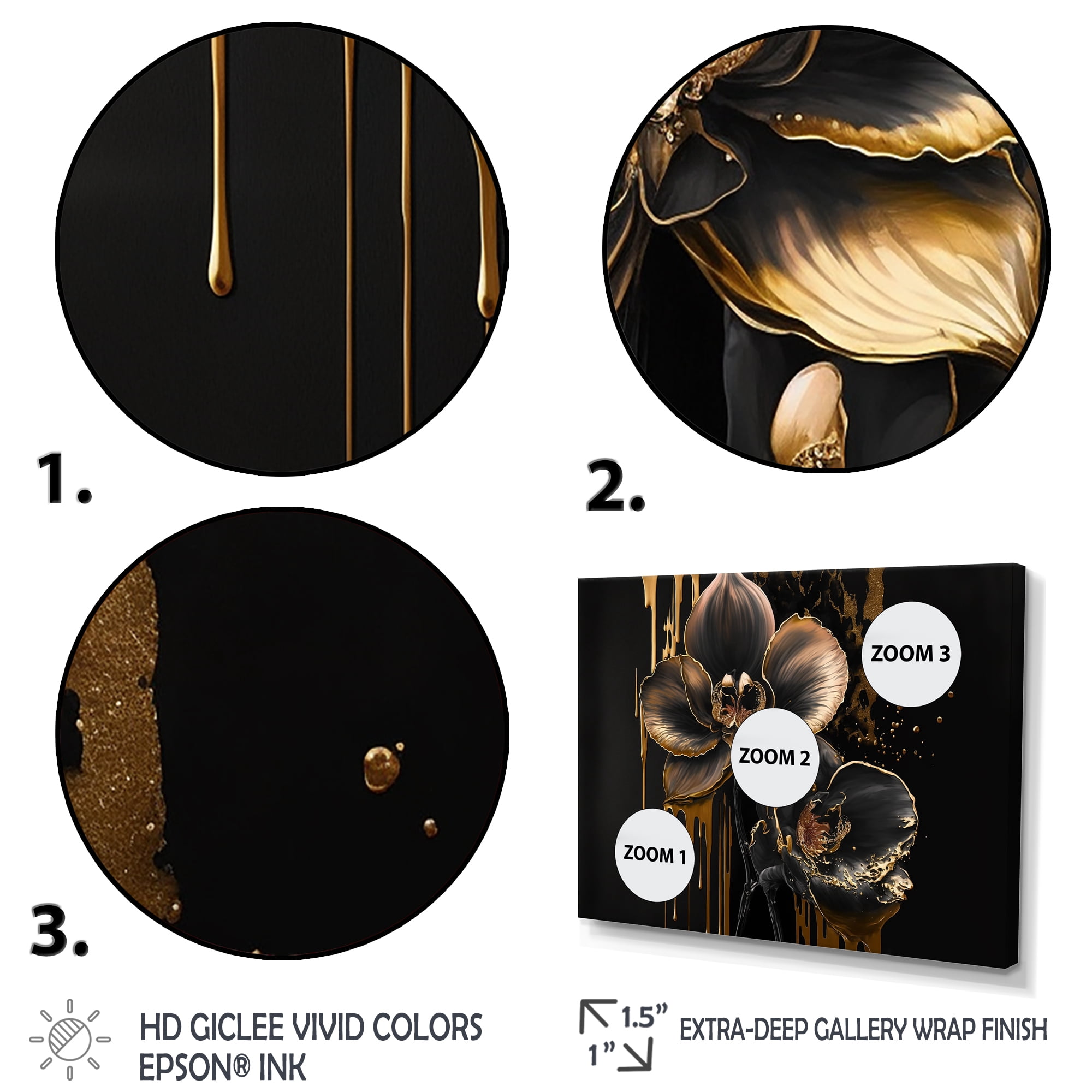 Designart Black And Gold Orchid I Canvas Wall Art