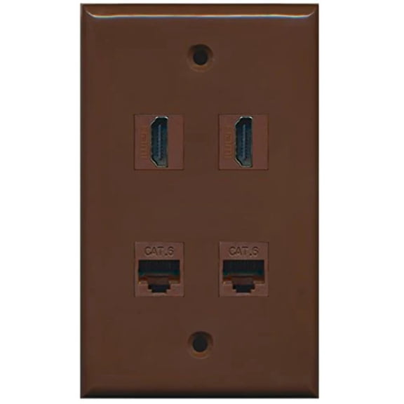RiteAV - 2 Port HDMI 2 Port Cat6 Ethernet Wall Plate - Brown