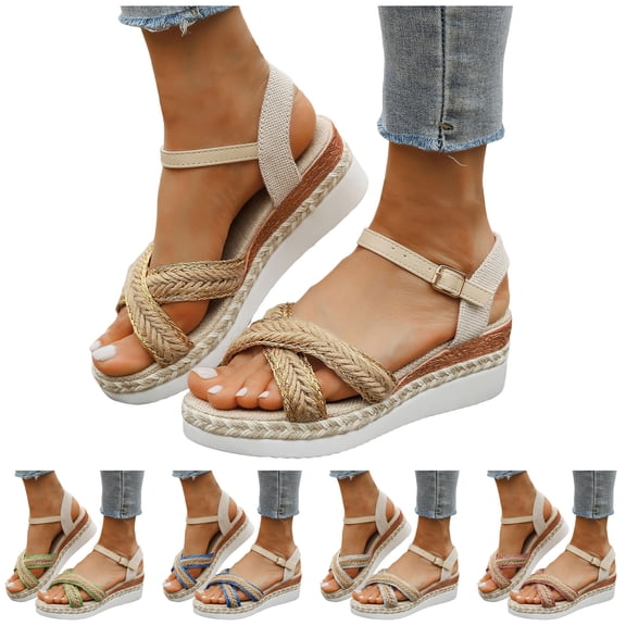 Dakaela Espadrille Dressy Wedge Sandals Womens Platform Casual Summer Comfortable High Heeled Wedges with Adjustable Buckle Blue 6
