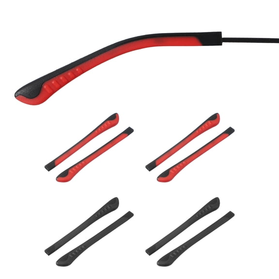 4 Pairs Eye Glass Replacement Temples, Silicone Anti-Slip Eyeglass End Tips Glasses Retainers Fits 1x2mm for Rectangle Thin Metal Eyeglass Sunglasses Temple, Red/Black