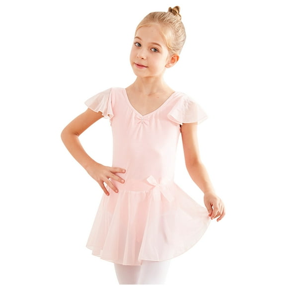 Summer Savings Clearance! PEZHADA Ballet Leotards For Girls,Girls Dresses,Baby Girls Children's Dance Leotard Clothes Summer Flying Sleeve Training Clothes Ballet One-piece Gym Suit Pink 4-5 Years