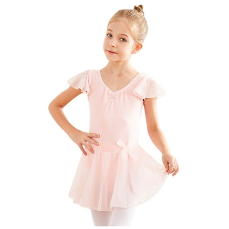 

Penkiiy Baby Girls Children s Dance Leotard Clothes Summer Flying Sleeve Training Clothes One-piece Gym Suit Sunny Fashion Girls Dress Party Sundress 12-13 Years Pink On Clearance