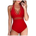 thumbnail image 2 of Feimerou Sexy One Piece Swimsuits for Women Halter Neck Mesh Sheer Sarong Wraps Bathing Suits Sexy High Waisted Tummy Control Swimwear, 2 of 8