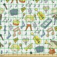 thumbnail image 2 of Cartoon Fabric by the Yard Upholstery, Musical Theater Along Notes Microphone and Guitar Images, Decorative Fabric for DIY and Home Accents, Multicolor by Ambesonne, 2 of 5