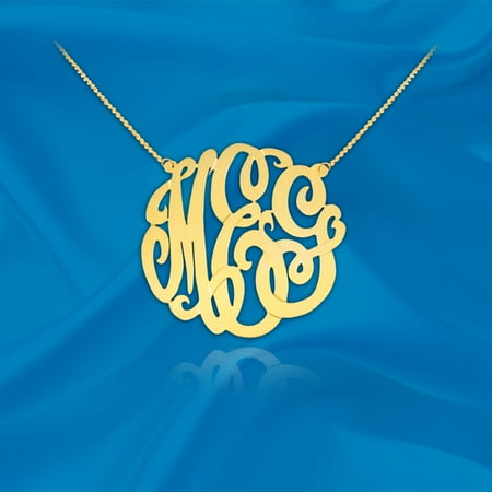 - Gold Monogram Necklace Personalized Monogram 1 inch 24K gold plated Sterling Silver Handcrafted Designer Custom Initial Necklace - Made In USA