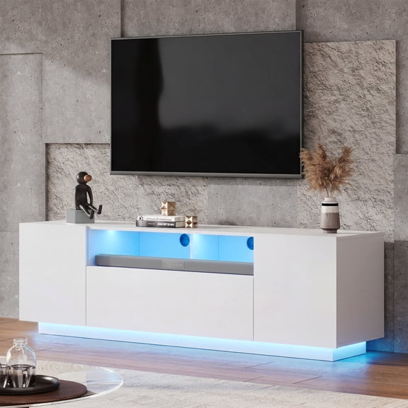 GALAXHERO TV Stand for 65 Inch Entertainment Center with LED Lights & Large Storage Cabinet Modern TV Console Stands Table for Living Room Bedroom White