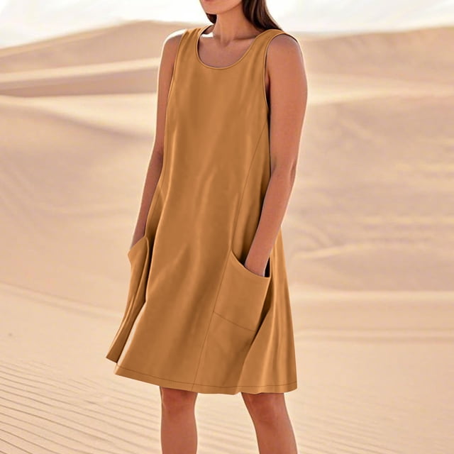 Liquidation d'Été 2025! Robe Grande Taille pour Femmes, Liquidation d'Été pour Femmes, Robe Décontractée Sans Manches en Coton et Lin avec Poches