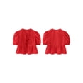 thumbnail image 2 of Raccmtaty Women's Summer Babydoll T-Shirt Solid/Stripe Short Puff Sleeve Round Neck Tie-Up Front Peplum Tops, 2 of 7