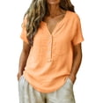 thumbnail image 6 of BODOAO Womens Summer Cotton Linen Blouses Elbow-Length Light Weight Plain Blouses Business Tank Small And Large Sizes Casual Tops for Vacation Comfy Lounge Wear V Neck Shirt Trendy Tops Orange 3Xl, 6 of 9