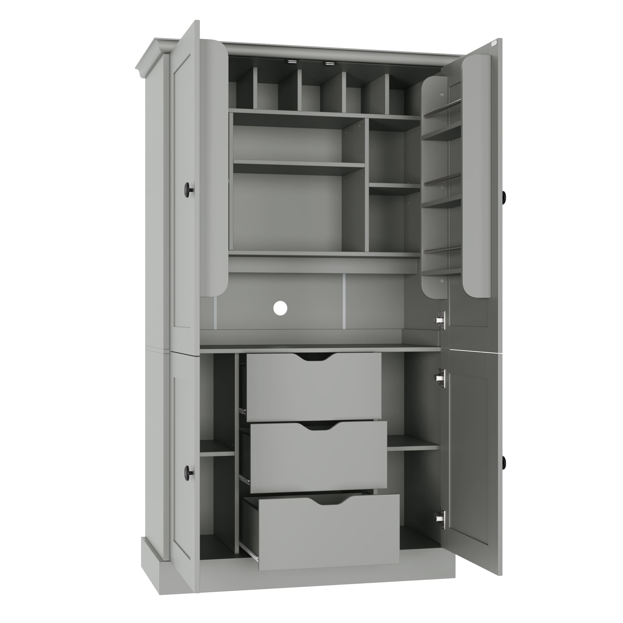 Euroco 70.9" Kitchen Pantry Cabinet with 3 Drawers, Farmhouse Tall Storage Cabinet with 6 Door Shelves, Removable Shelves and 6 Wine Racks,Freestanding Cupboard for Dining Room,Grey