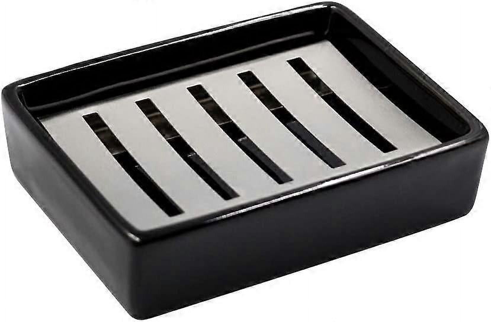 SUS304 Stainless Steel Ceramic Soap Dish,Say No to Fluffy Soap, Easy Cleaning (Black)