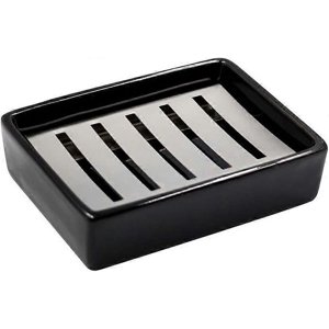 SUS304 Savons en céramique en acier inoxydable Dish, Dis non au savon flufy, Nettoyage facile (Noir)