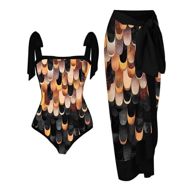 MKLEKYY Traje De Baño Mujer Women 1 Piece Swimwear+1 Piece Cover Up Two Piece Vintage Print Swimsuit Monokini Bikini 2 Piece Swimsuits Two Piece Tankini Set 961