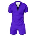 thumbnail image 5 of LEKDFST Mens 2 Piece Zip Tracksuit Polo Shirt and Shorts Sets Short Sleeve Casual Summer Outfits Set Purple XXL, 5 of 5