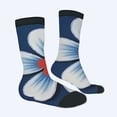 thumbnail image 2 of Unisex Trendy Floral Socks - 2 Pairs Blue Background with Red Flower & White Petals Black Toe Caps & Cuffs Perfect for All Seasons, 2 of 5