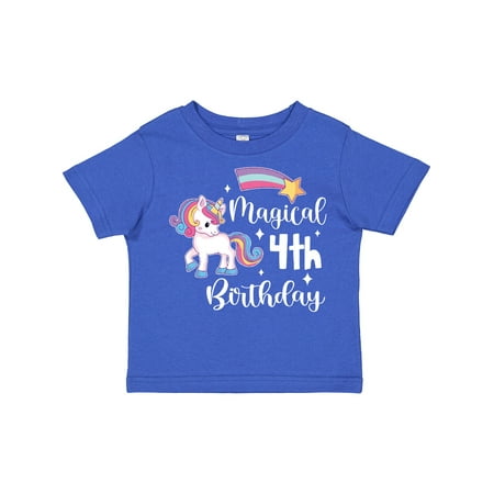

Inktastic Magical 4th Birthday Rainbow Unicorn with Star Gift Toddler Boy or Toddler Girl T-Shirt